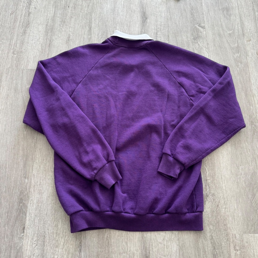 Vintage Purple Iris Floral Collar Sweatshirt XL Made in USA Cottagecore Granny - Picture 2 of 5